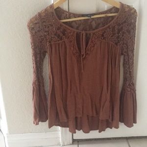American Eagle Rust Orange/Brown Lace Blouse